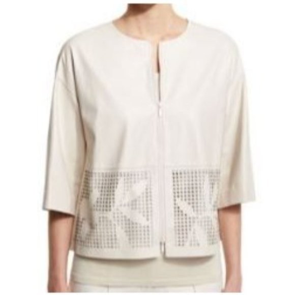 Lafayette 148 New‎ York Sabina Laser-Cut Leather Short Jacket M Medium